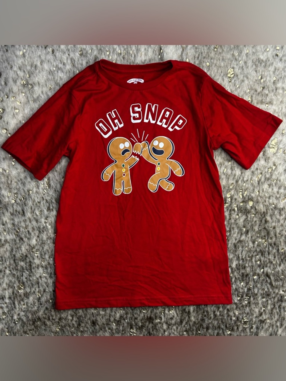 Holiday Time "Oh Snap" Gingerbread Graphic Red T-Shirt Small (6-7)
